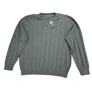 Club Room Mens Drop Needle V-Neck Cotton Sweater Charcoal Gray XL